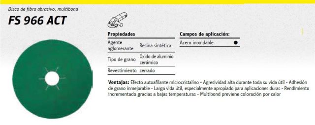 KS DISCO DE FIBRA FS966ACT Grano 80 125MM (Cerámico para Acero Inox.)
