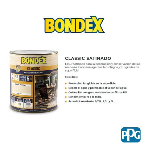 BONDEX CLASSIC SATINADO INCOLORO 900 5L