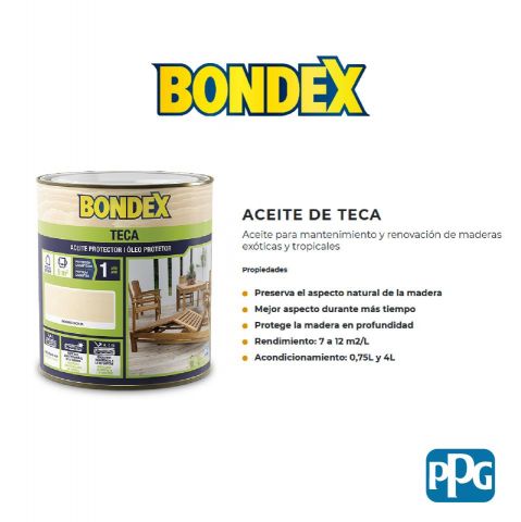BONDEX ACEITE DE TECA INCOLORO 4L