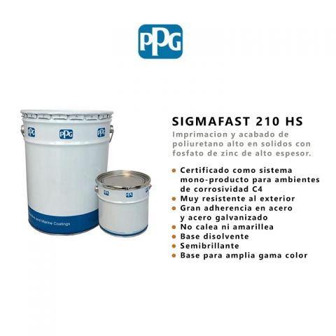 PPG Set 2C Pintura anticorrosiva SIGMAFAST 210 HS 4L Semibrillante con COLOR carta PMC (Incluye: Base + HDR + color RAL)