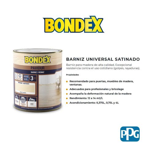 BONDEX BARNIZ UNIVERSAL SATINADO ROBLE MEDIO 0,375L