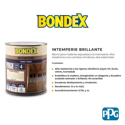 BONDEX BARNIZ INTEMPERIE BRILLO 0,75L