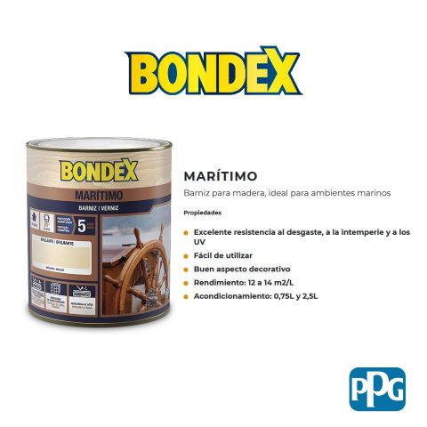 BONDEX BARNIZ MARITIMO BRILLANTE INCOLORO 0,75L