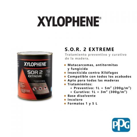 XYLOPHENE SOR 2 EXTREME 1L (Matacarcomas, antitermitas, y fungicida. Preventivo y curativo de la madera)