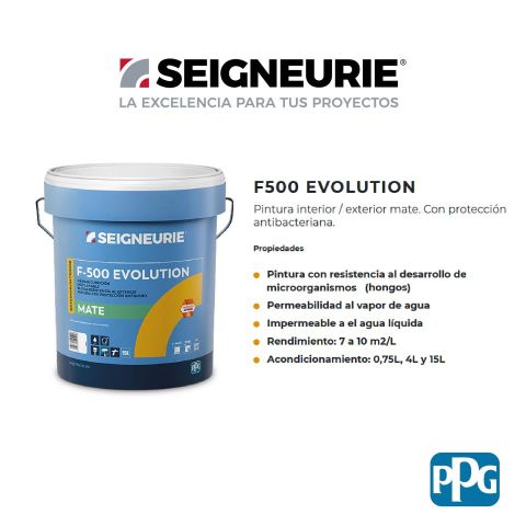 SEIGNEURIE PINTURA F-500 EVOLUTION 0,75L BLANCO MATE ANTIMOHO