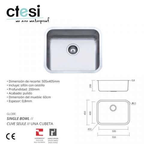 *CTESI FREGADERO GLOBE 1 SENO 550X450X190