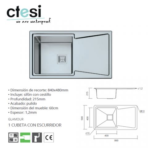 *CTESI FREGADERO GLAMOUR 1S+1E 860x500x215