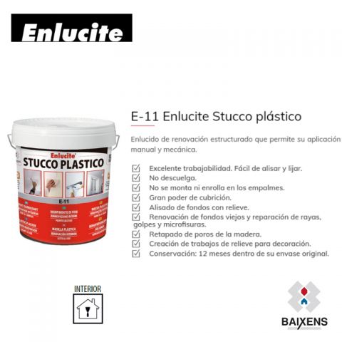 ENLUCITE Masilla en pasta STUCCO PLASTICO E-11 1 KG uso en interior (Para reparaciones, microfisuras, alisados y cubregota)