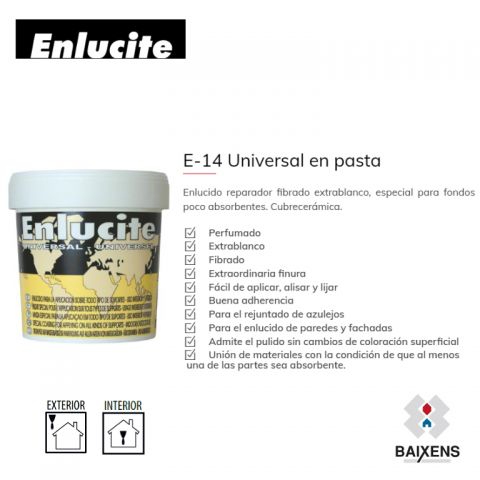 ENLUCITE Masilla fibrada UNIVERSAL en pasta 1 KG Exterior/Interior (Para pequeñas grietas y desperfectos. Cubrecerámica)