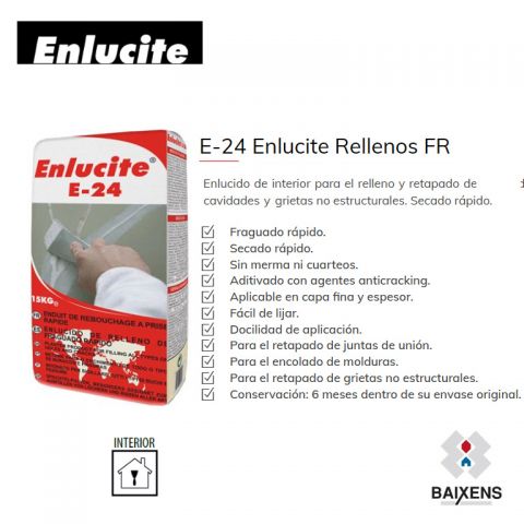 ENLUCITE Masilla rápida RELLENOS FR E-24 5 KG Interior en polvo (Alisado hasta 10mm e ilimitado retapados. Multiusos)