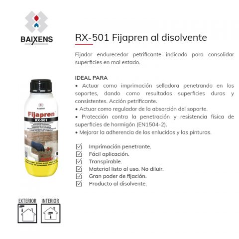 RUALAIX FIJAPREN AL DISOLVENTE RX-501 1 KG (Fijador endurecedor petrificante para consolidar superficies en mal estado)