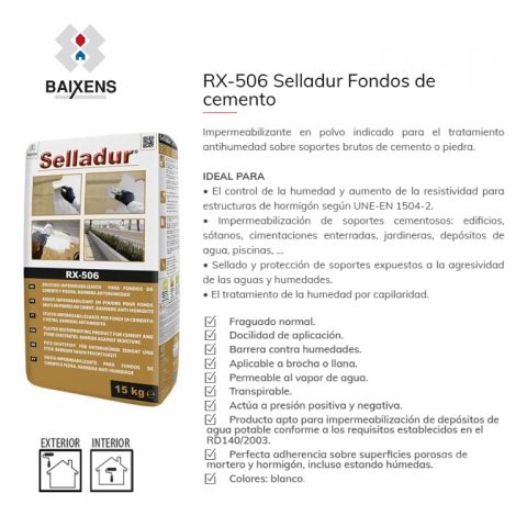 RUALAIX Impermeabilizante en polvo SELLADUR ANTIHUMEDAD 5 KG Blanco (Para soportes de cemento o piedra)