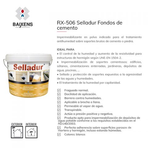 RUALAIX Impermeabilizante en polvo SELLADUR ANTIHUMEDAD 15 KG Blanco (Para soportes de cemento o piedra)